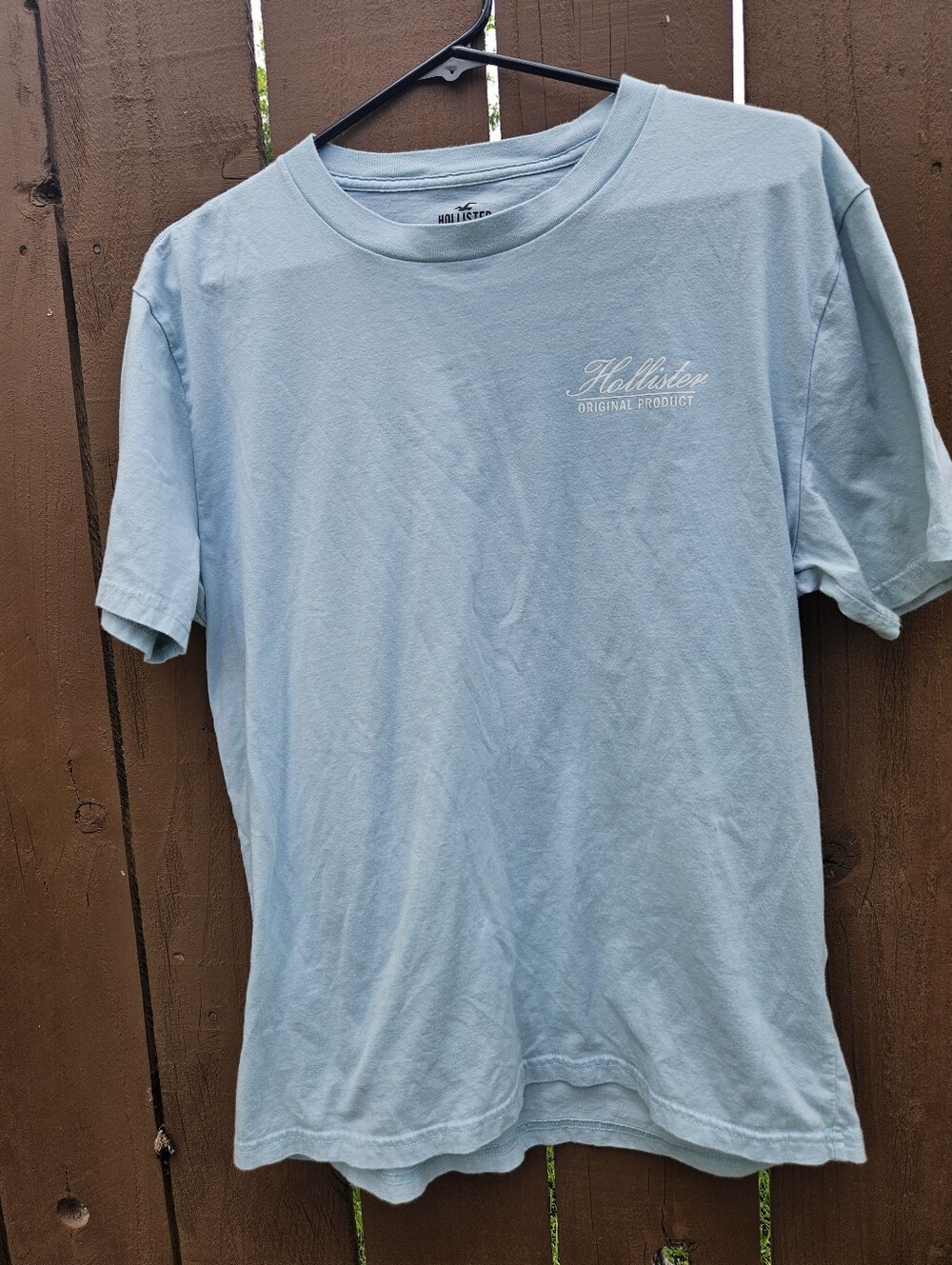 Hollister Men's Pale Blue Chest Logo Crew Tee Size M